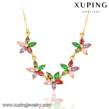 43017 Fashion Elegant 24k Gold-Plated Women CZ Leaf-Shaped Imitation Jewelry Chain Necklace